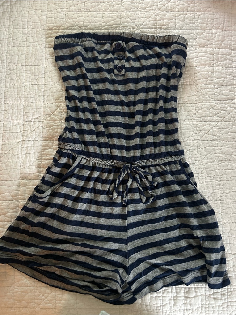 Striped Navy and Gray women’s Knit Romper